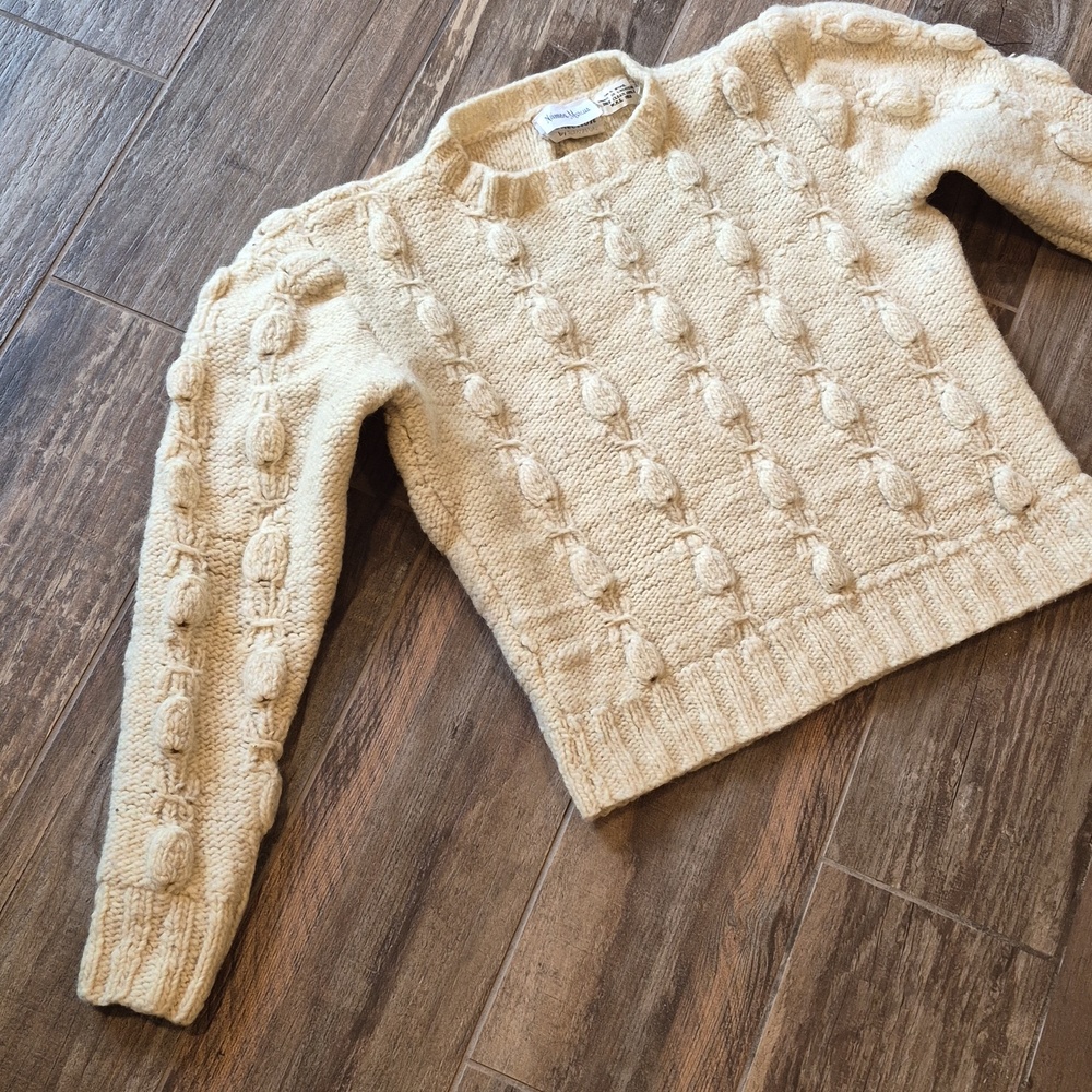 Vtg Neiman Marcus 100% Wool 3/4 Puff Sleeve Knit Sweater, XS - Picture 2 of 16